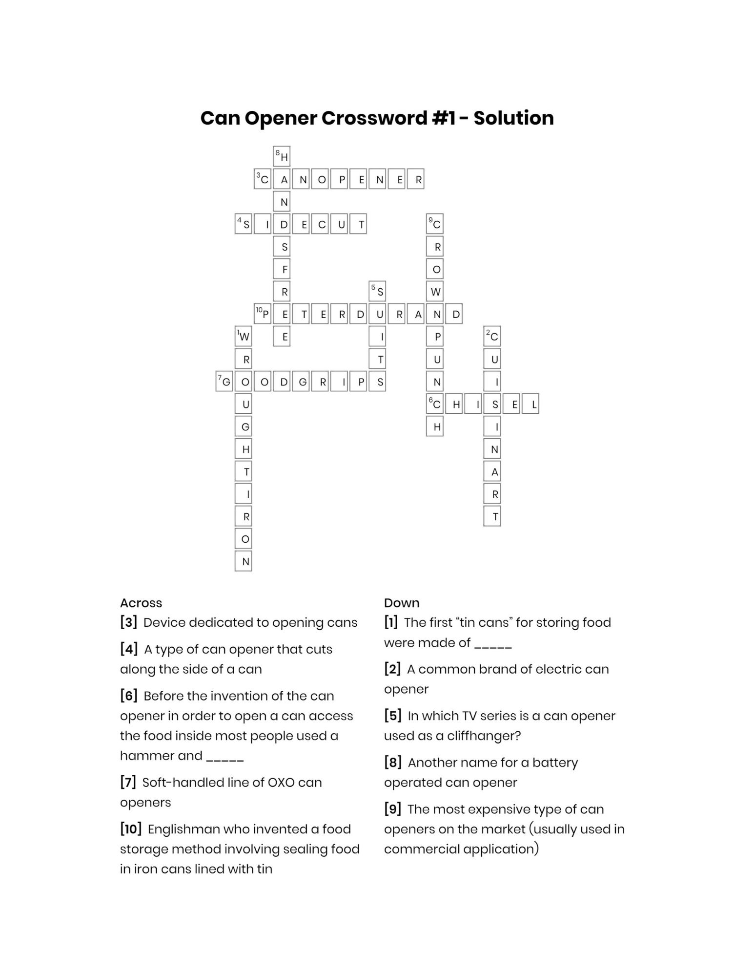Can opener crossword puzzle answers